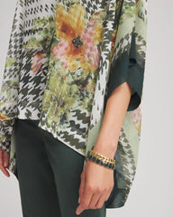 Nettle Leaf Printed Crinkle-Chiffon Pullover Poncho