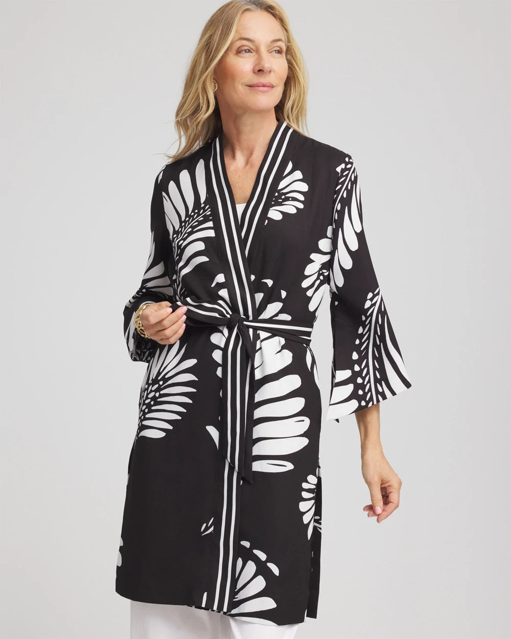 Black Tie-Front Long Kimono