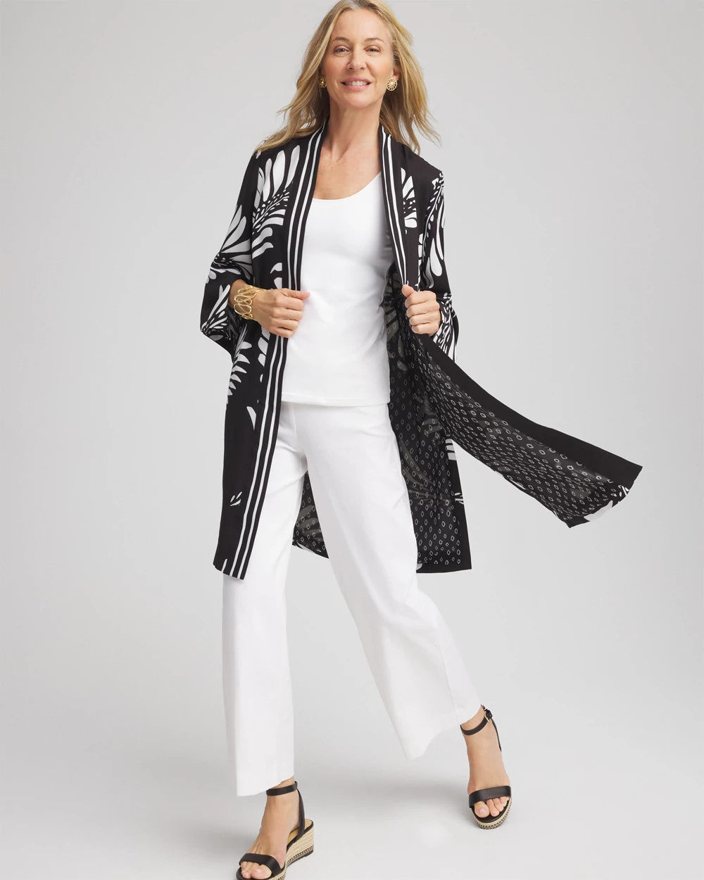 Black Tie-Front Long Kimono
