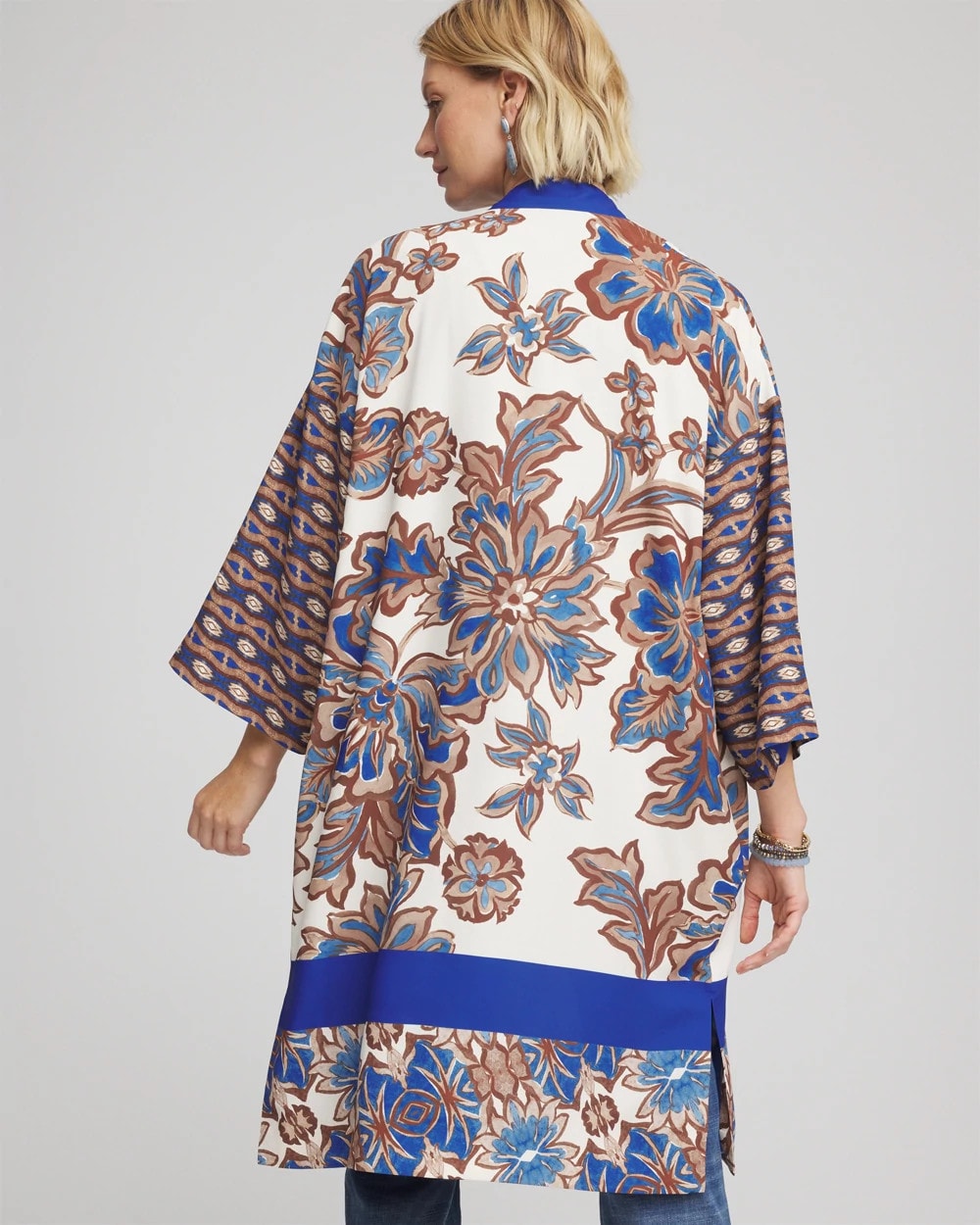 English Cream Crepe Long Printed Kimono