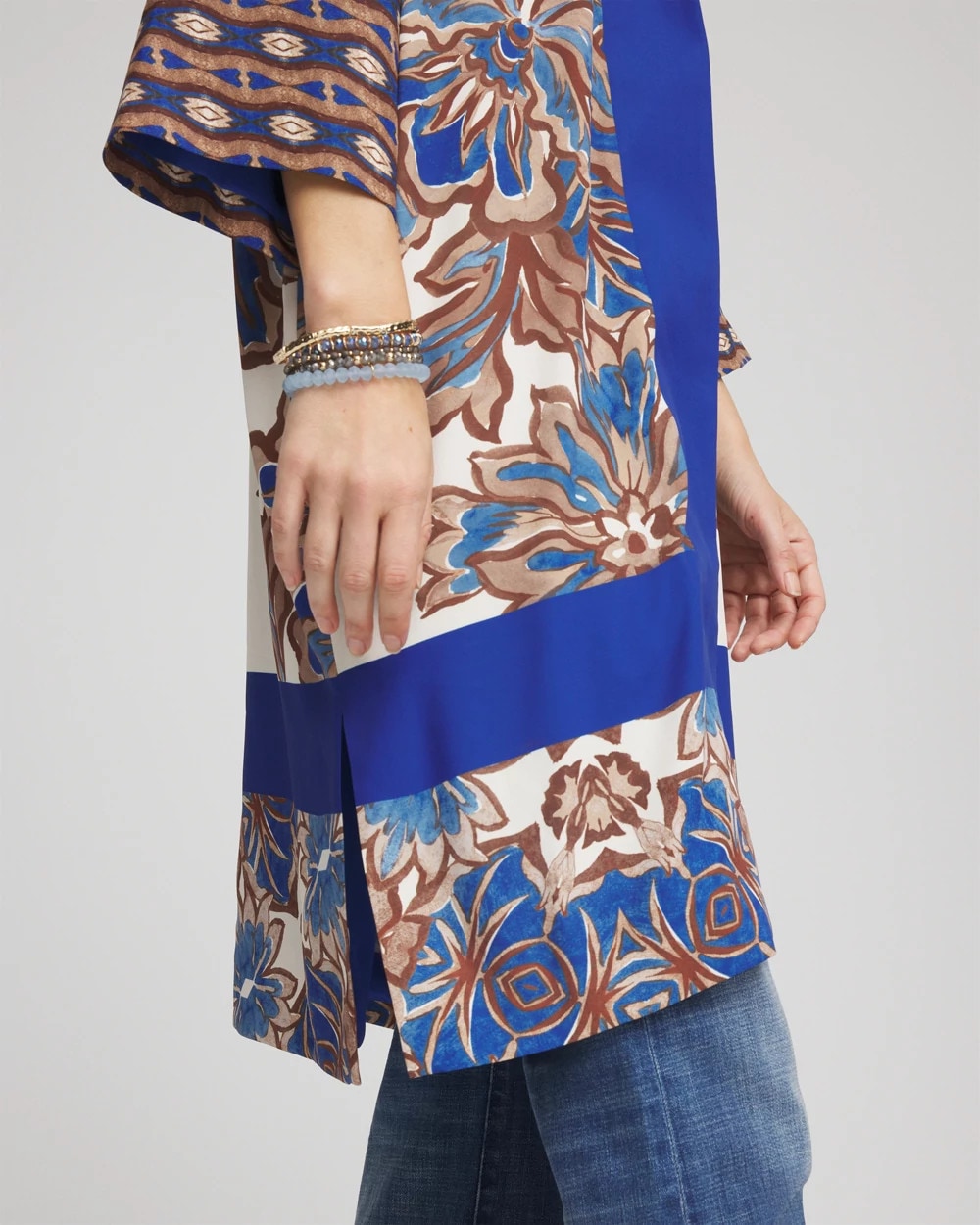 English Cream Crepe Long Printed Kimono