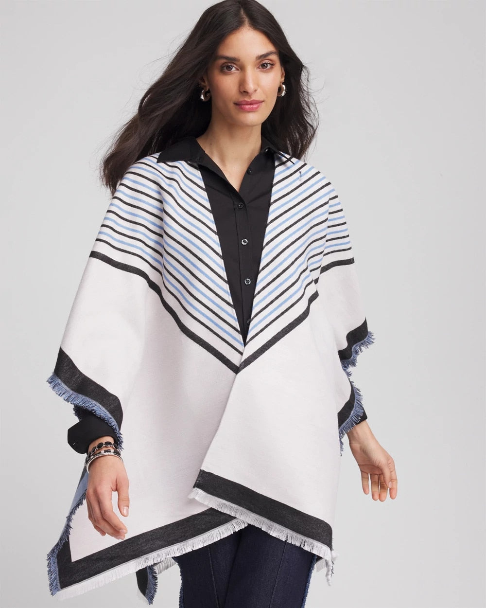 Passport Blue Woven Reversible Ruana