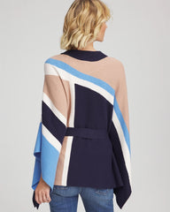 Passport Blue Belted Colorblock Poncho