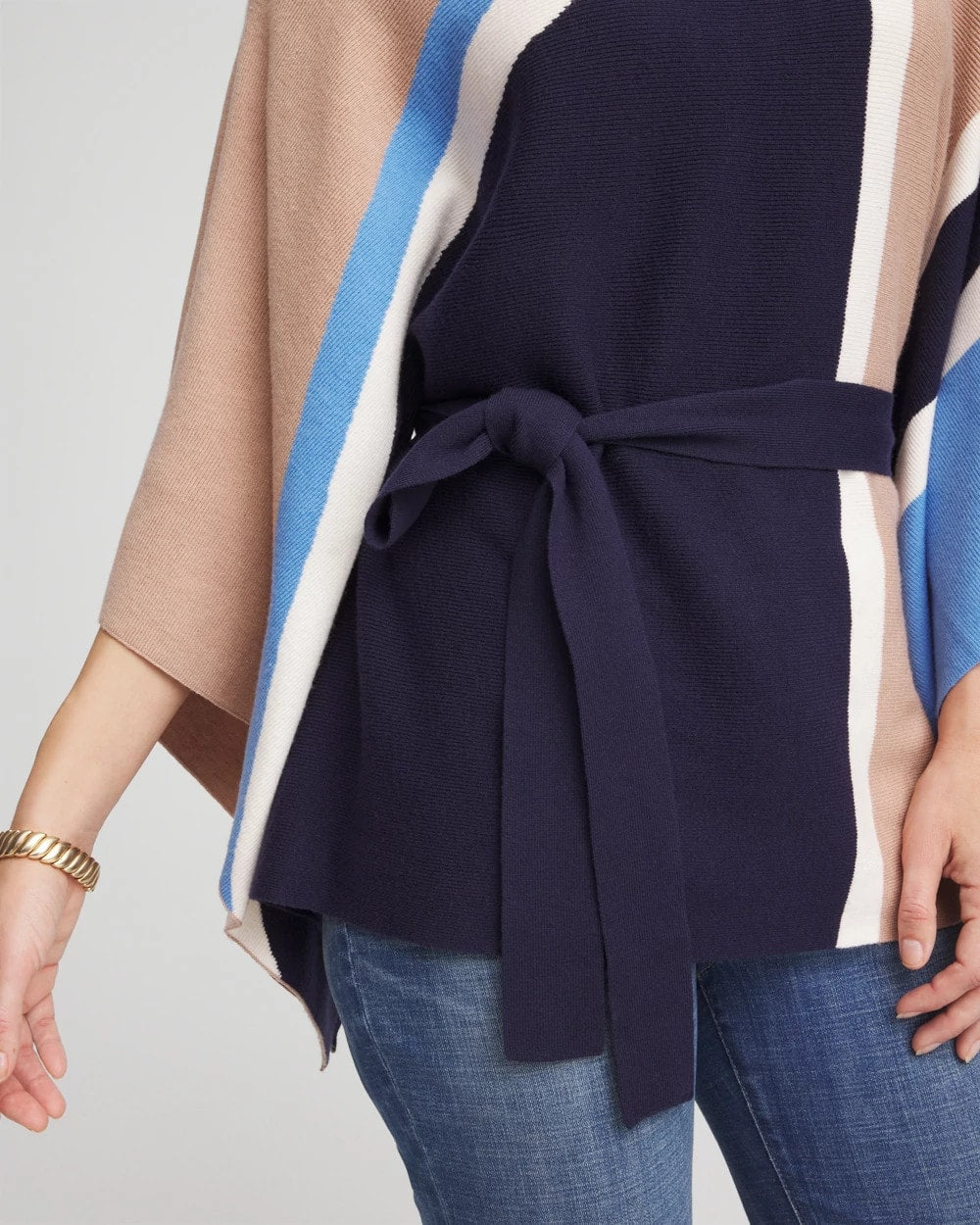Passport Blue Belted Colorblock Poncho