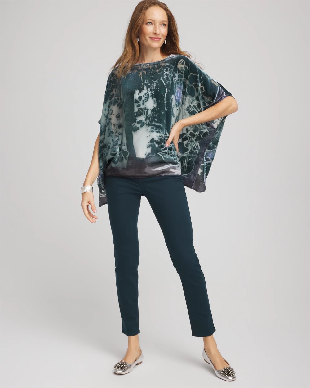 Striking Teal Velvet Burnout Passion Poncho