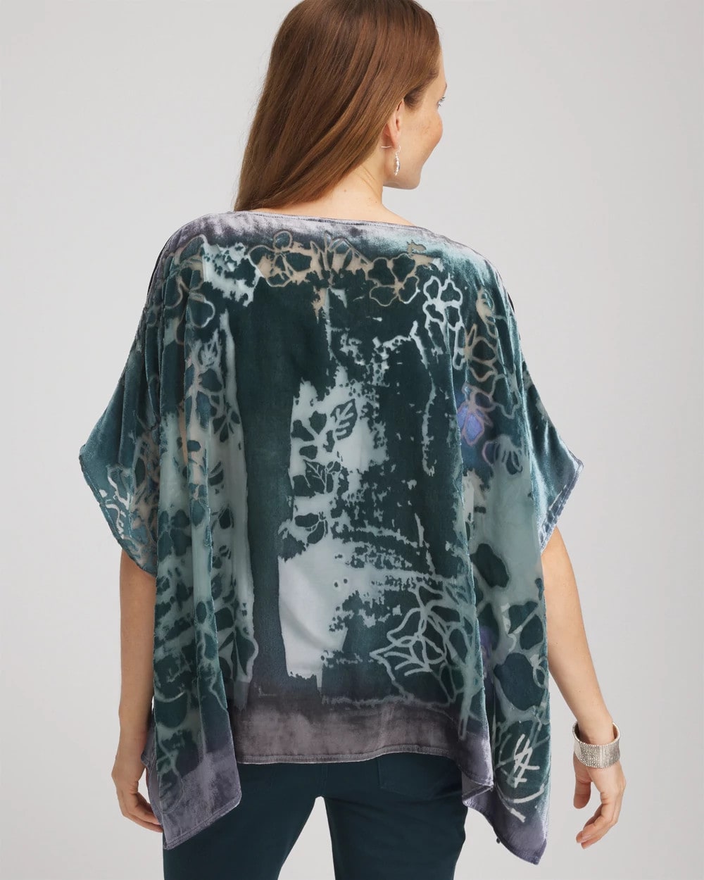 Striking Teal Velvet Burnout Passion Poncho