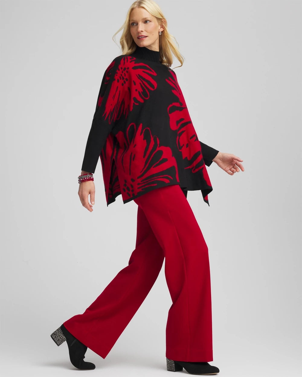 Black Floral Poncho