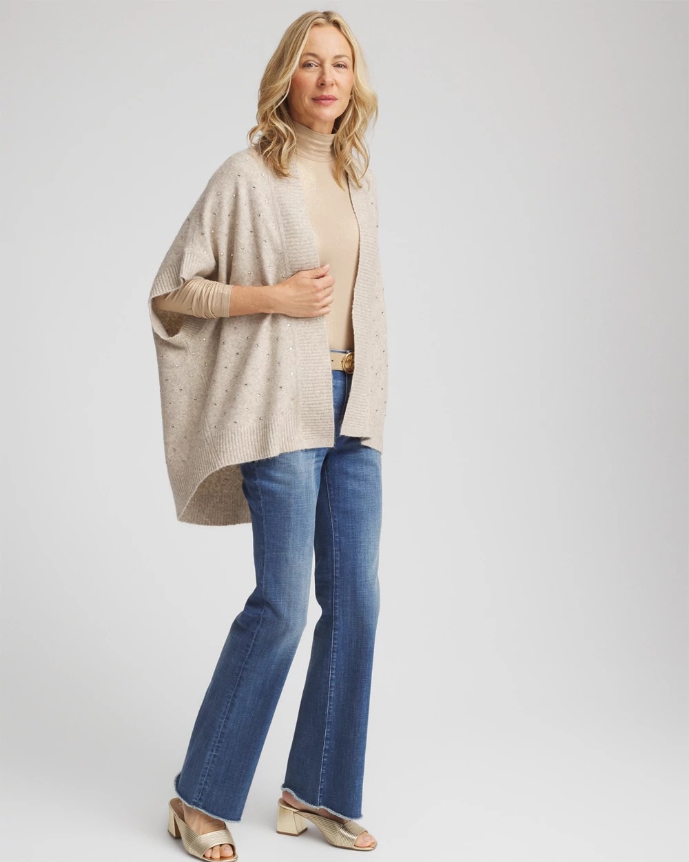 Neutral Embellished Cocoon Ruana