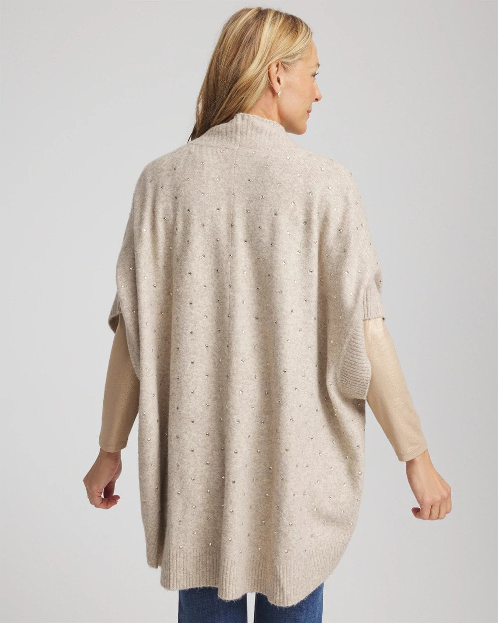 Neutral Embellished Cocoon Ruana
