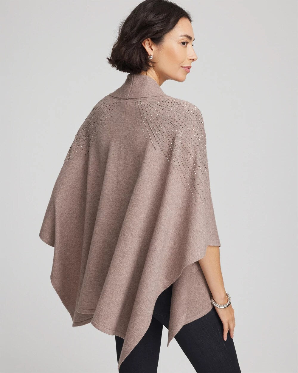Taupe Heather Embellished Shawl Collar Ruana