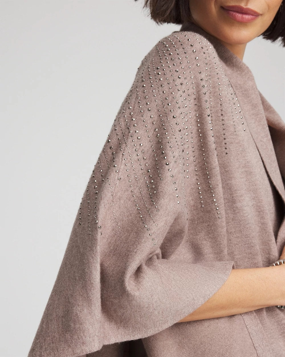 Taupe Heather Embellished Shawl Collar Ruana