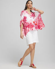 Red Glow Coral Reef Motif Poncho