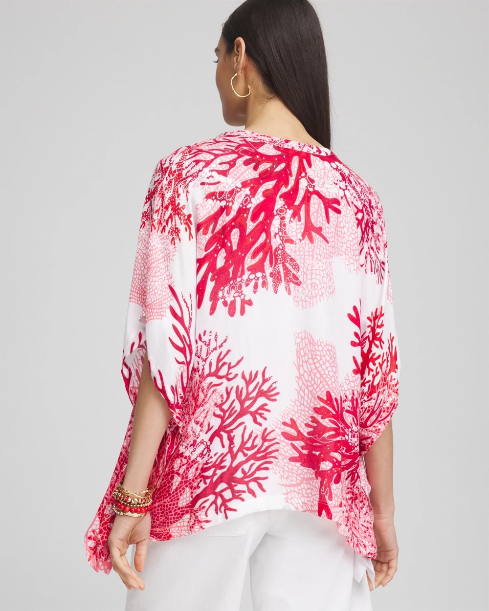 Red Glow Coral Reef Motif Poncho