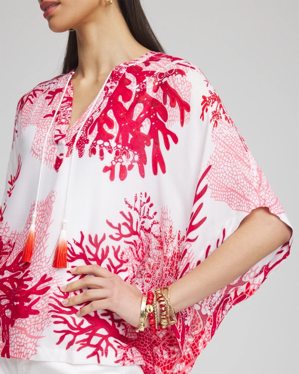Red Glow Coral Reef Motif Poncho