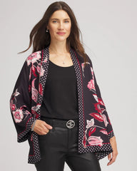 Black Short Floral Kimono