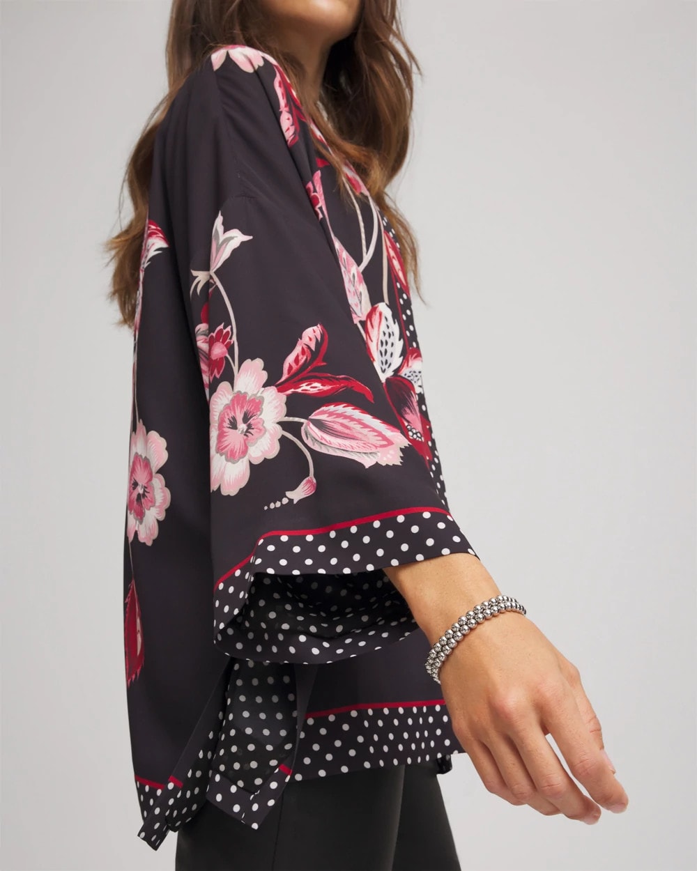 Black Short Floral Kimono