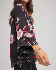 Black Short Floral Kimono