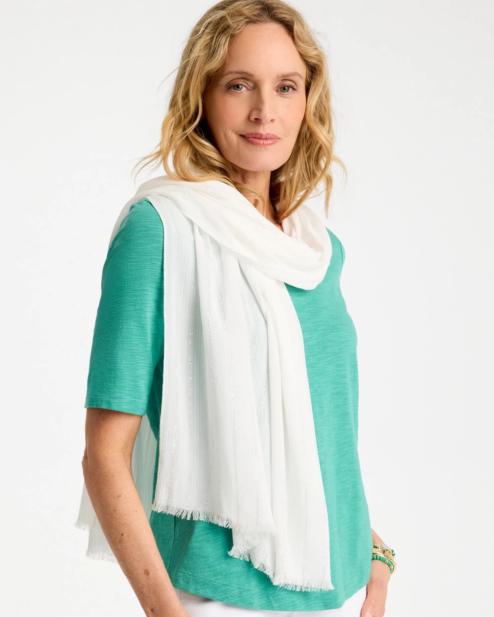 White Lurex Oblong Scarf