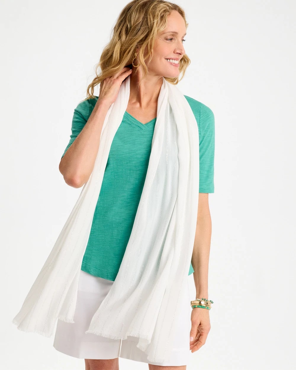 White Lurex Oblong Scarf