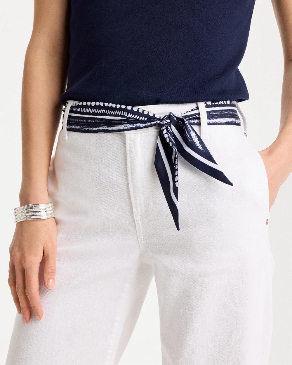 Navy Printed Skinny Scarf