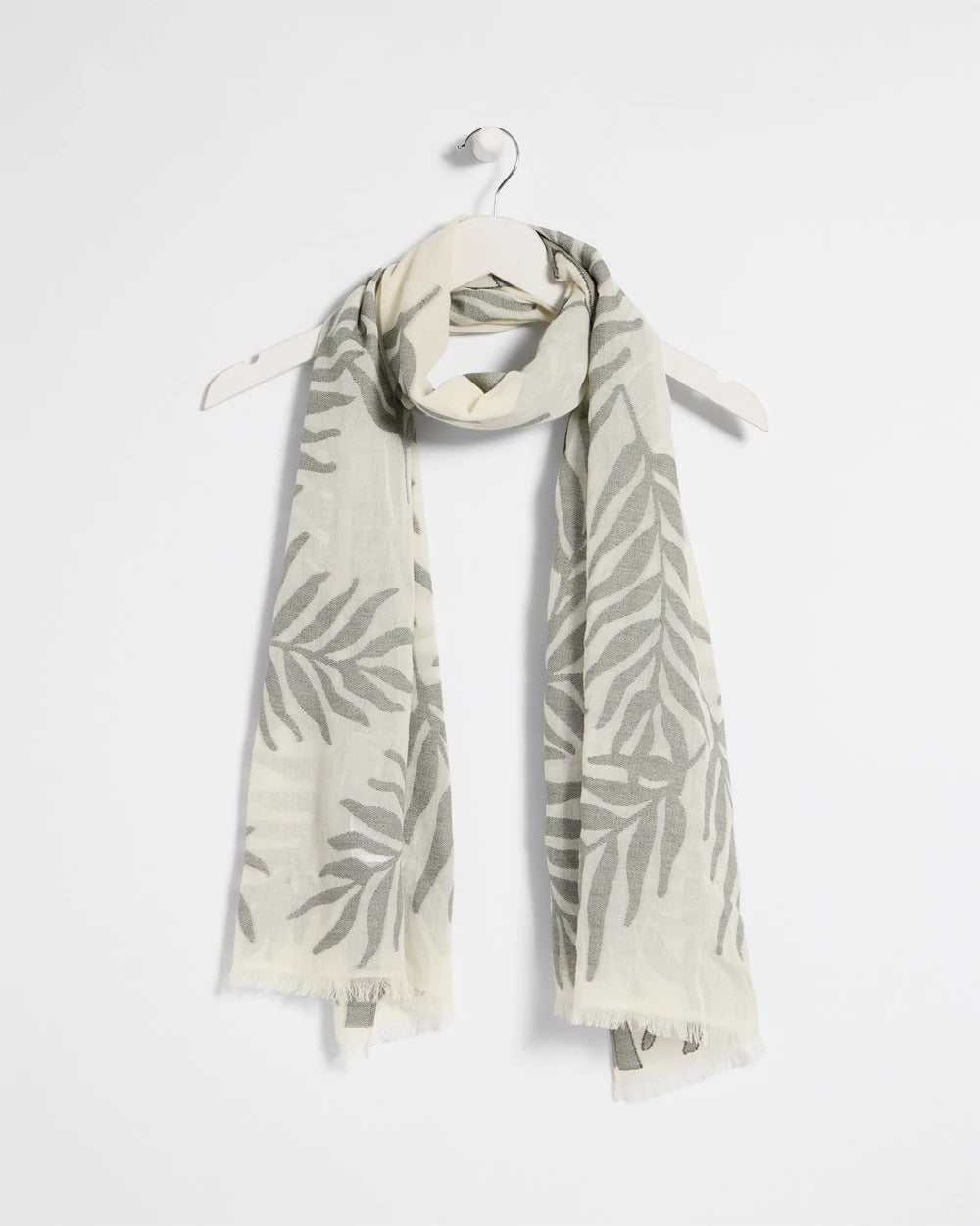 White Palm Embroidered Oblong Scarf