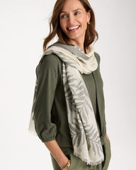 White Palm Embroidered Oblong Scarf