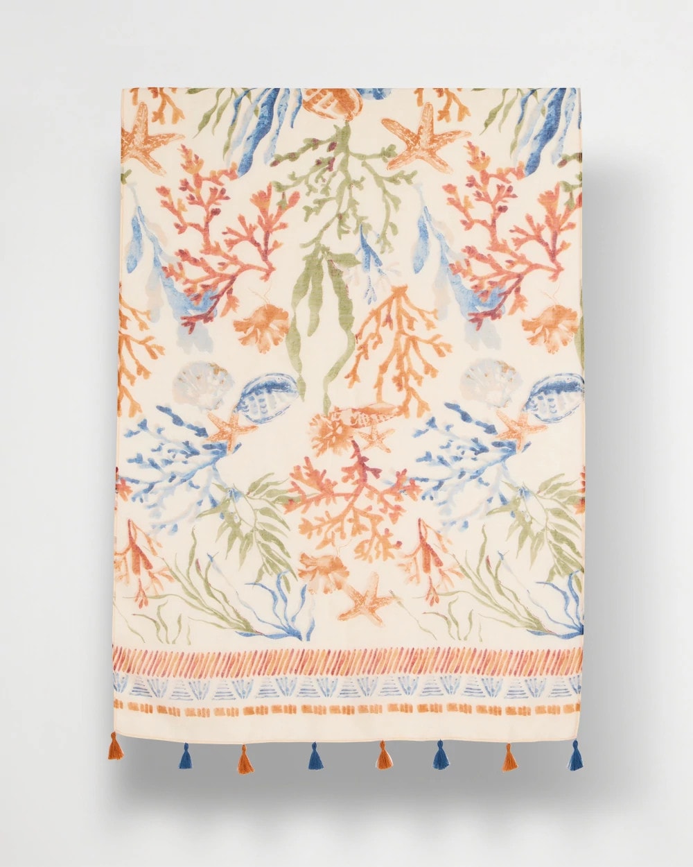Olive Sea Life Tassel Oblong Scarf
