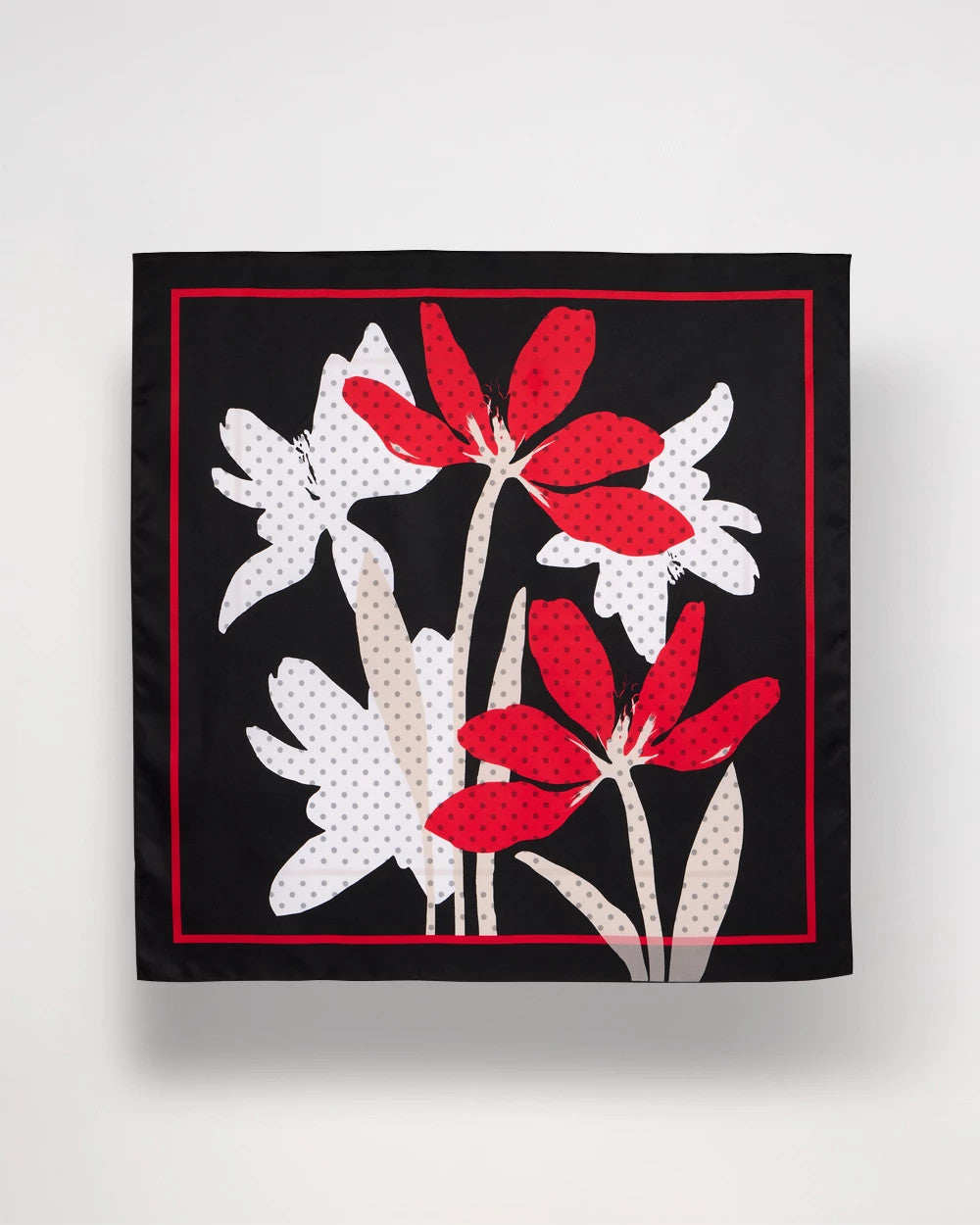 Black Polka Dot Floral Square Scarf