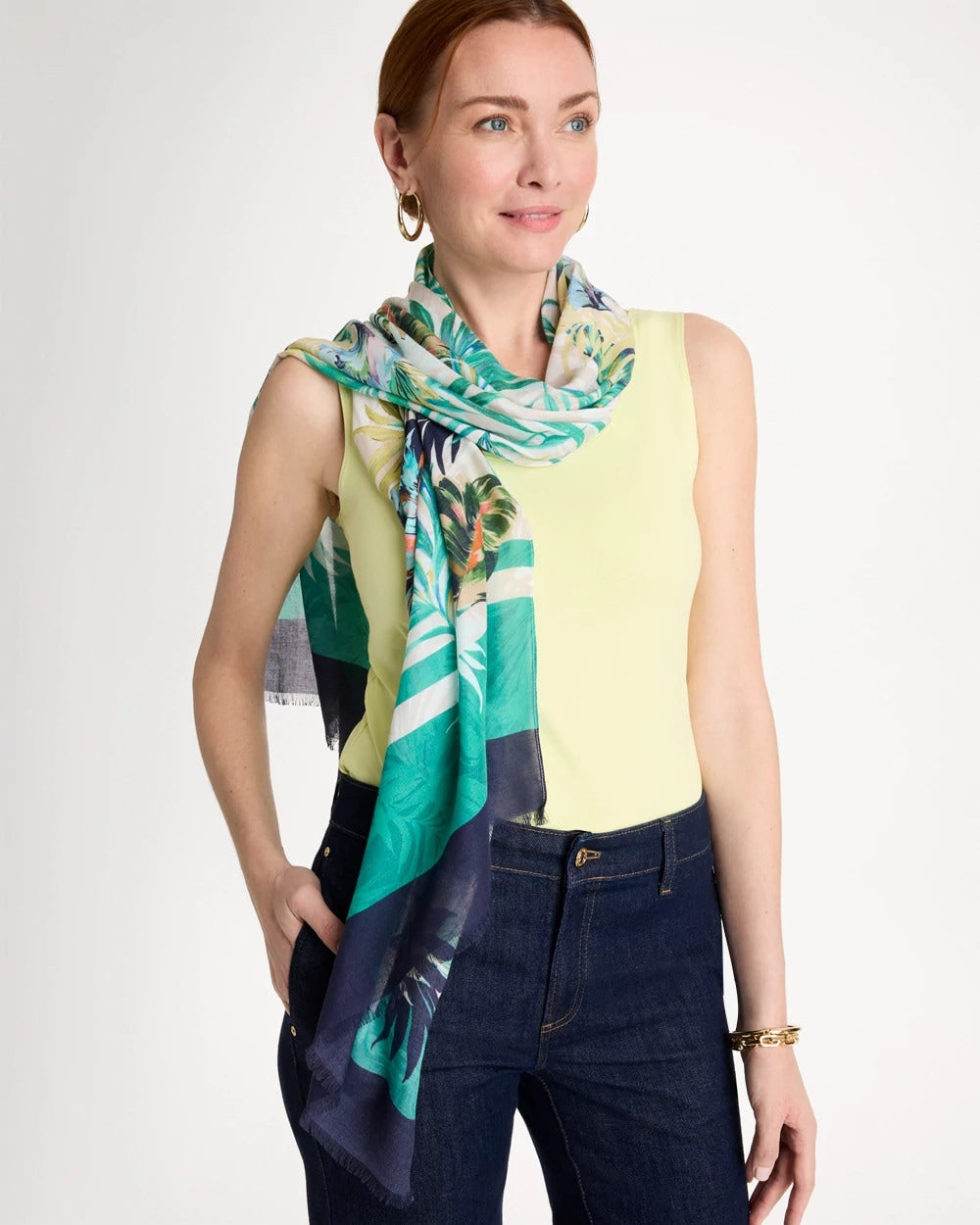 Topanga Green Printed Oblong Scarf