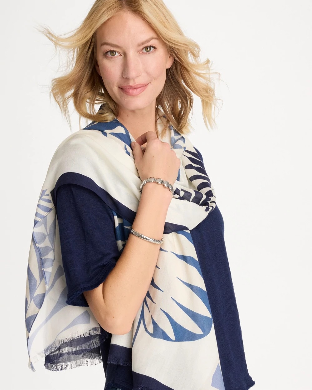 Passport Blue Palm Frond Oblong Scarf