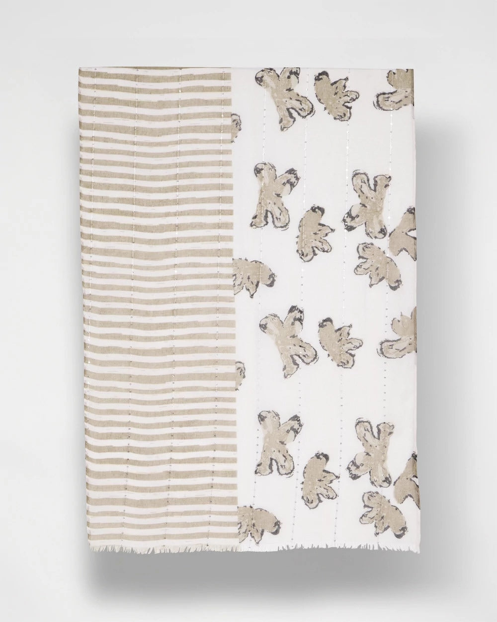 Neutral Striped Floral Oblong Scarf