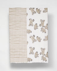 Neutral Striped Floral Oblong Scarf