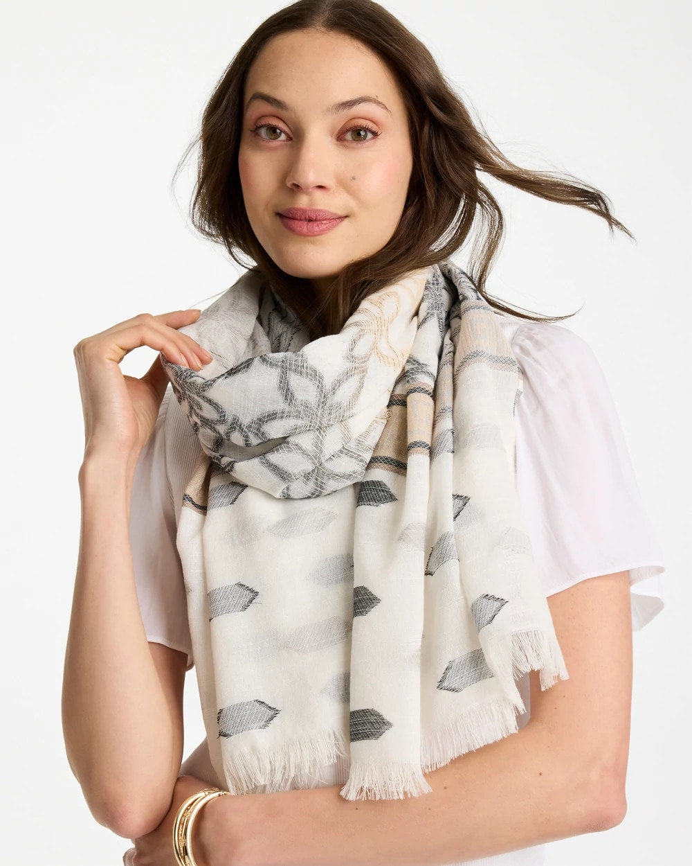 Neutral Neutral Paisley Polka Dot Oblong Scarf