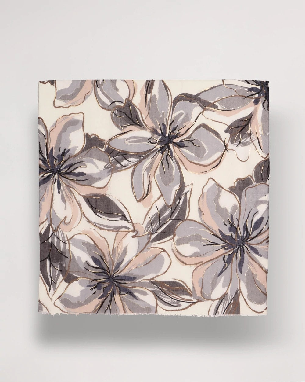 Neutral Foiled Floral Oblong Scarf