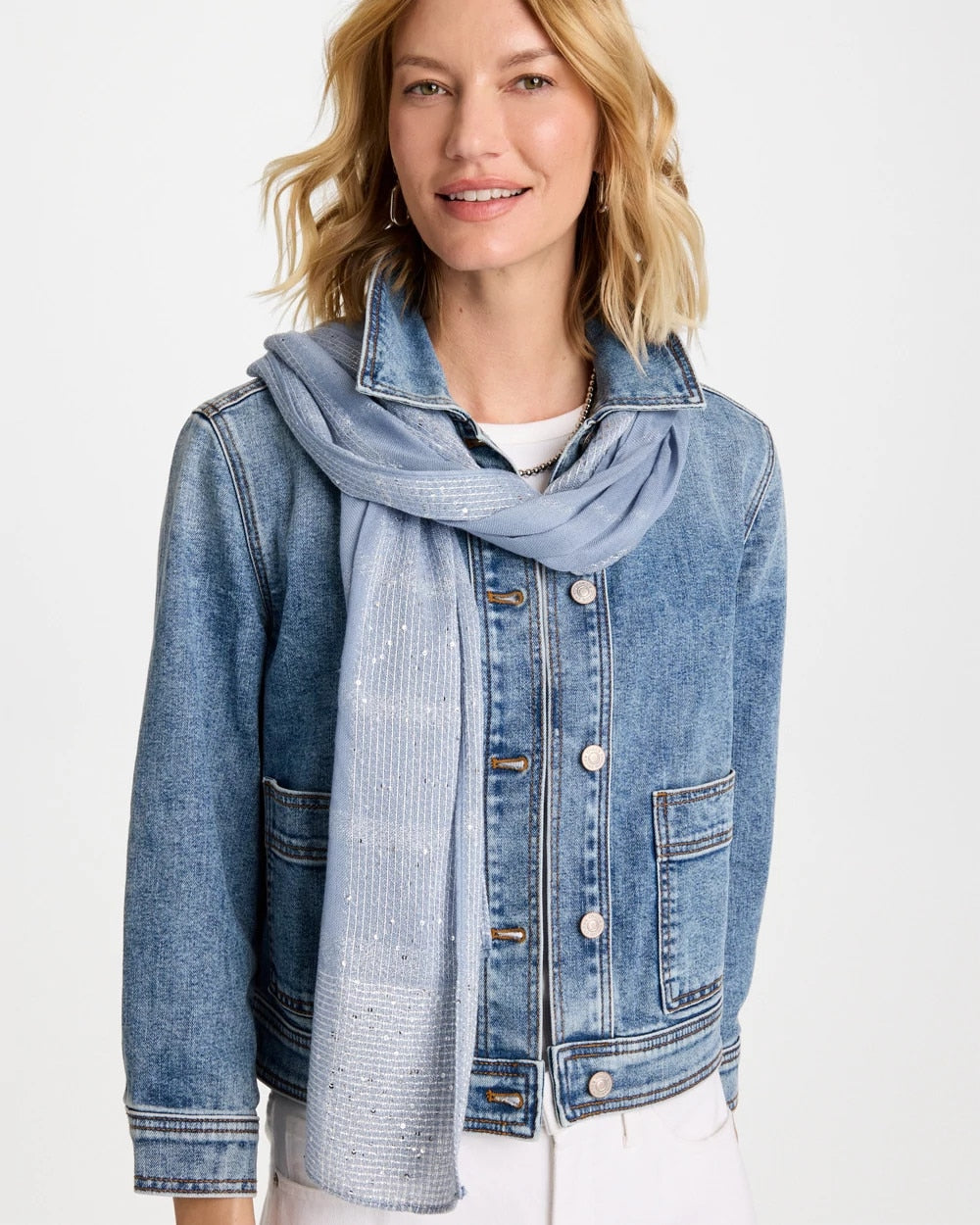 Blue Lurex Trim Oblong Scarf