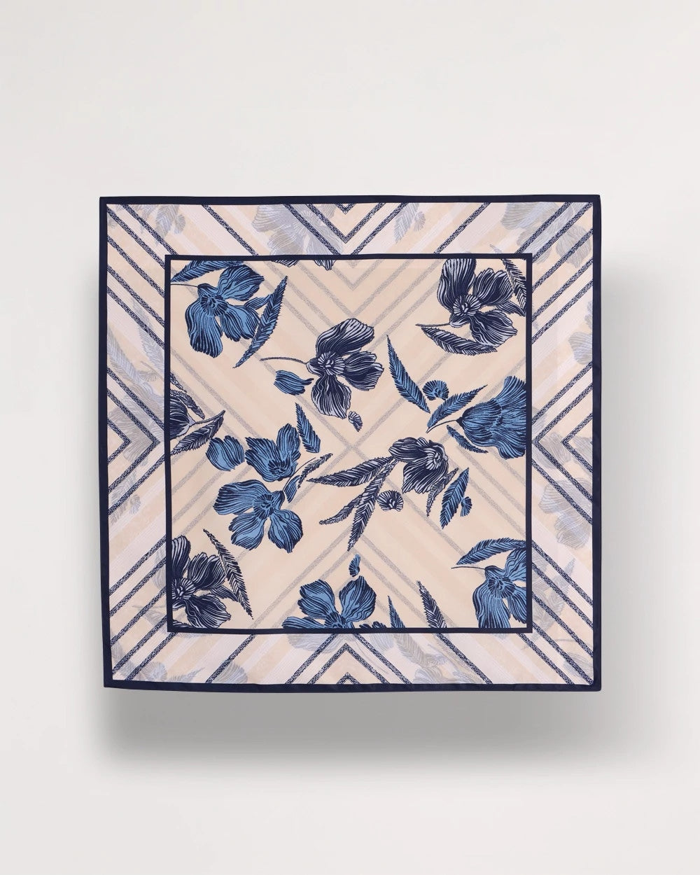 Pale Sand Striped Floral Square Scarf