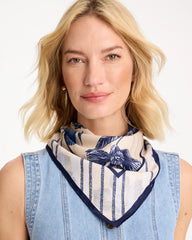 Pale Sand Striped Floral Square Scarf