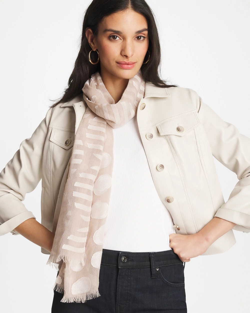 Neutral Neutral Polka Dot Oblong Scarf