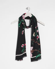 Black Kyoto Bloom Oblong Scarf
