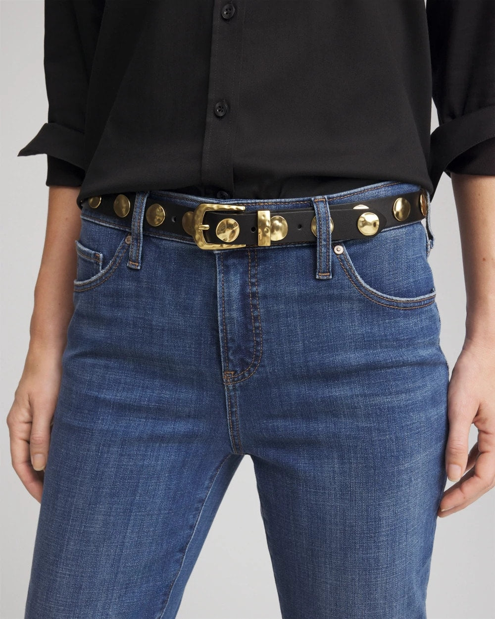 Black Studded Faux Leather Trouser Belt