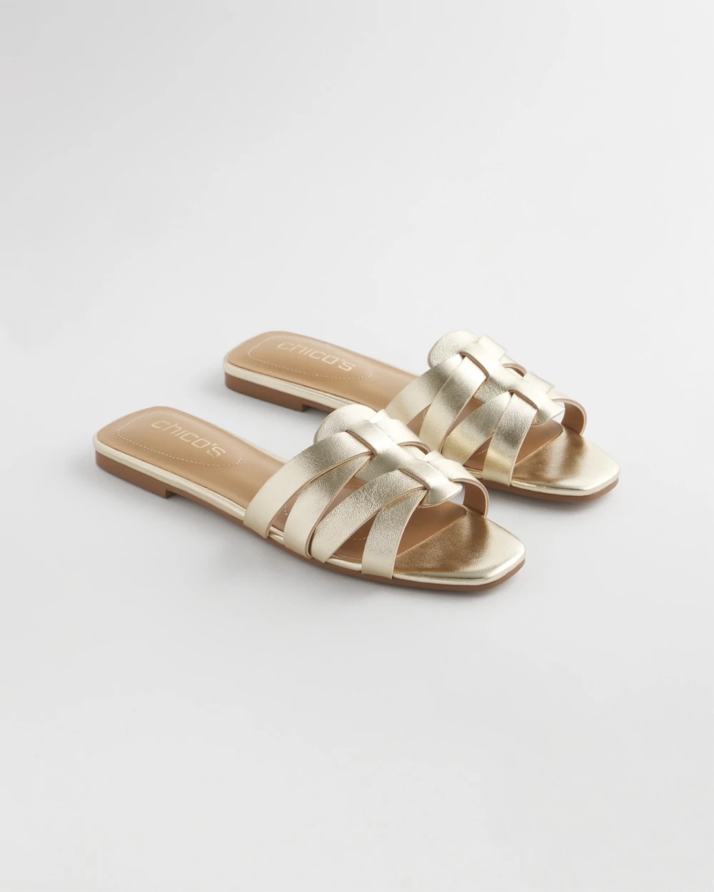 Gold Leather Cassidy Cross-Strap Slide Shoes