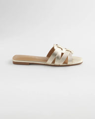 Gold Leather Cassidy Cross-Strap Slide Shoes