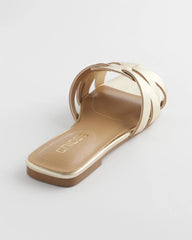 Gold Leather Cassidy Cross-Strap Slide Shoes