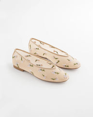 Natural Orchid Embroidered Ballet Flats