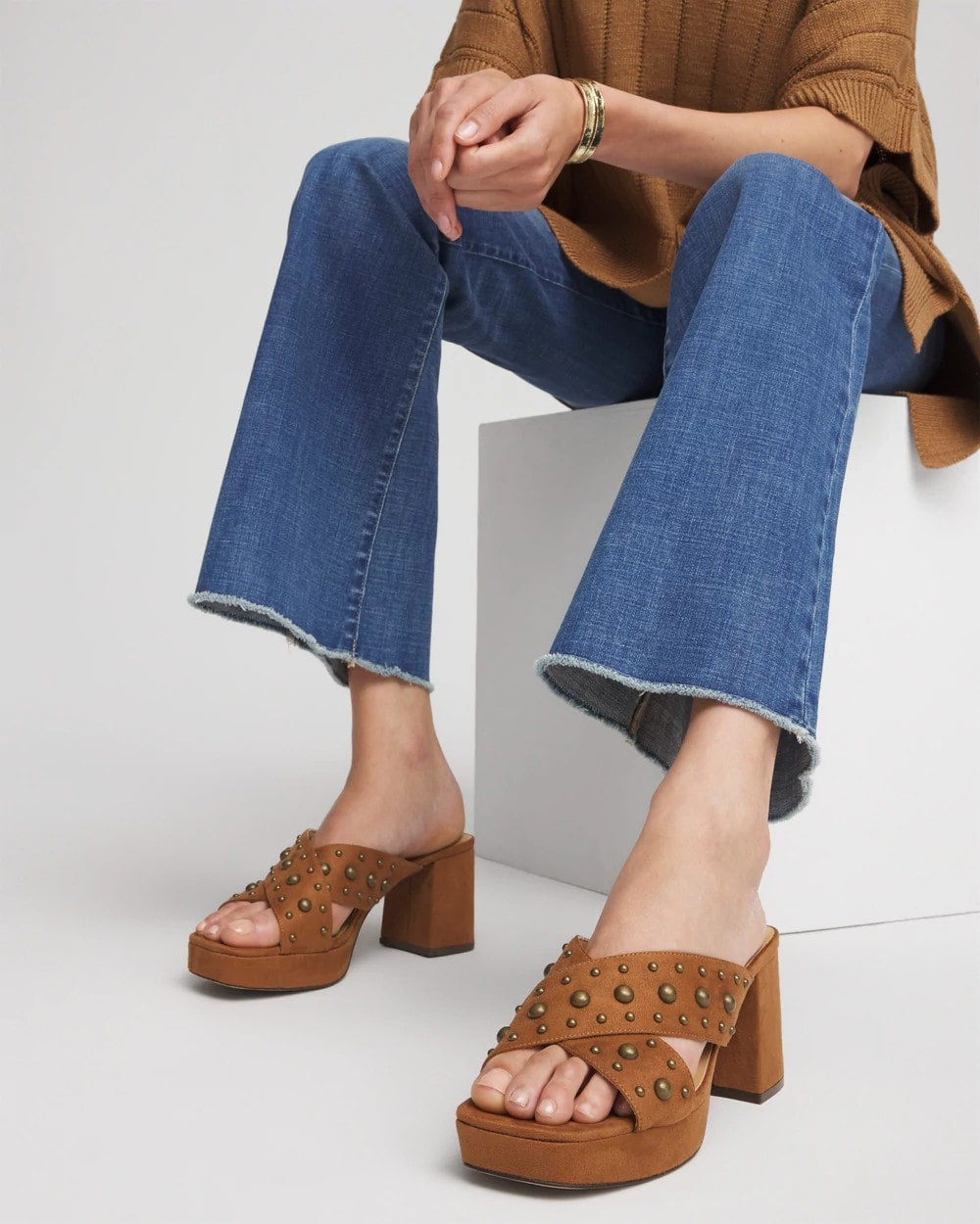 Cognac Vale Western Suede Block Heels