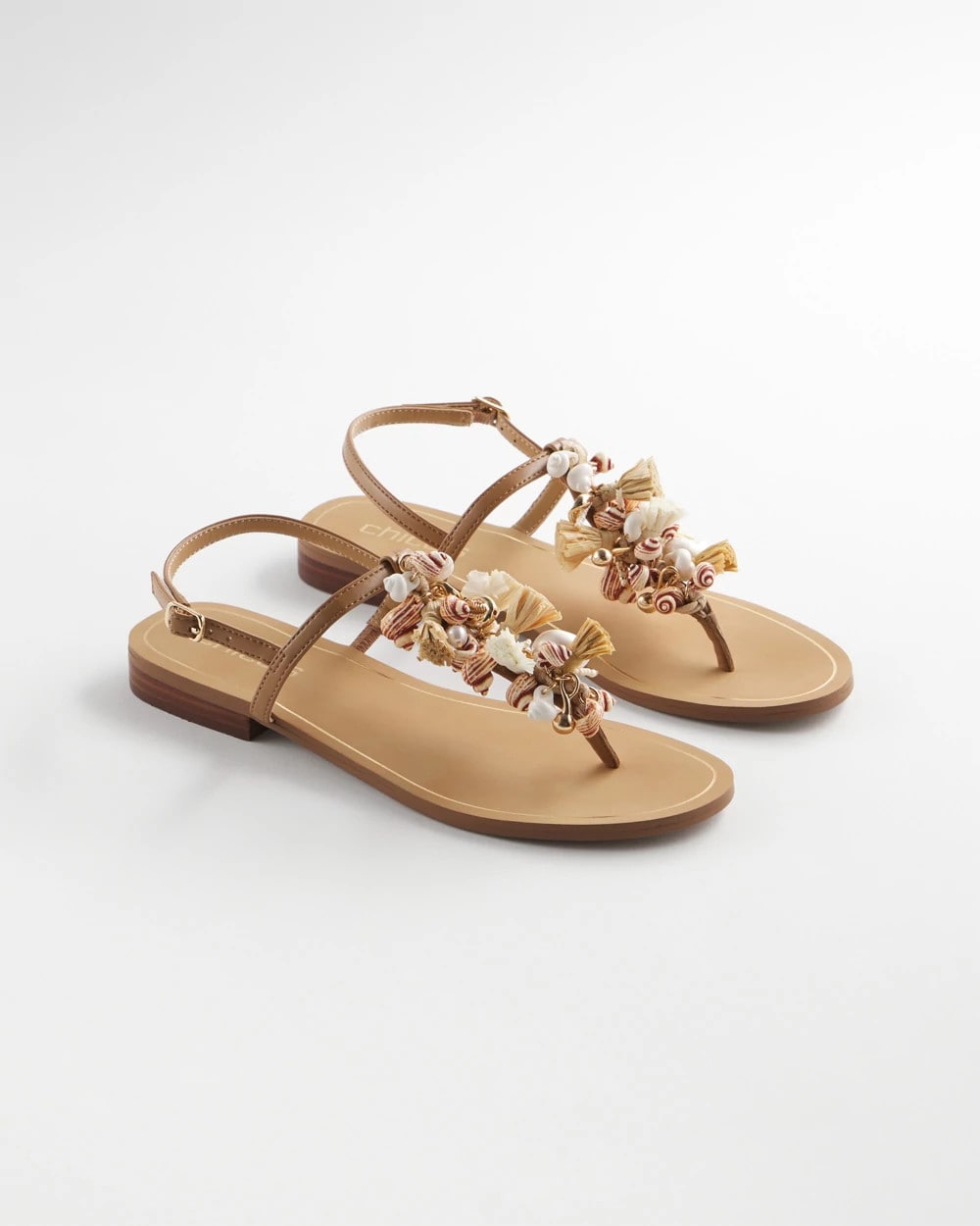 Natural Beach Seashell T-Strap Sandals