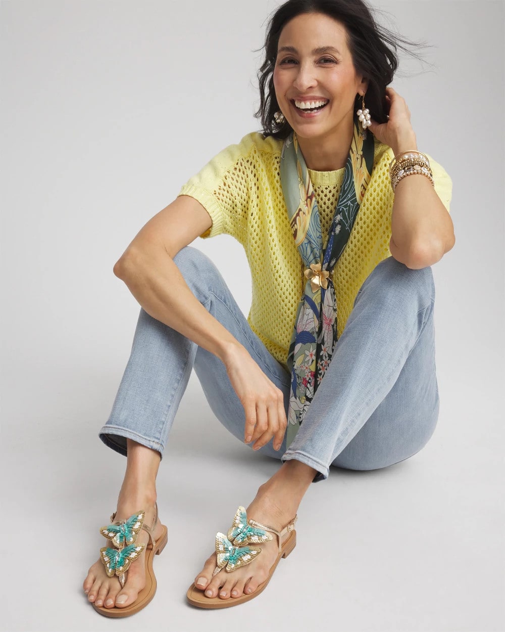Metallic Multi Butterfly T-Strap Sandal