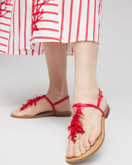 Red Coral Beach T-Strap Sandals