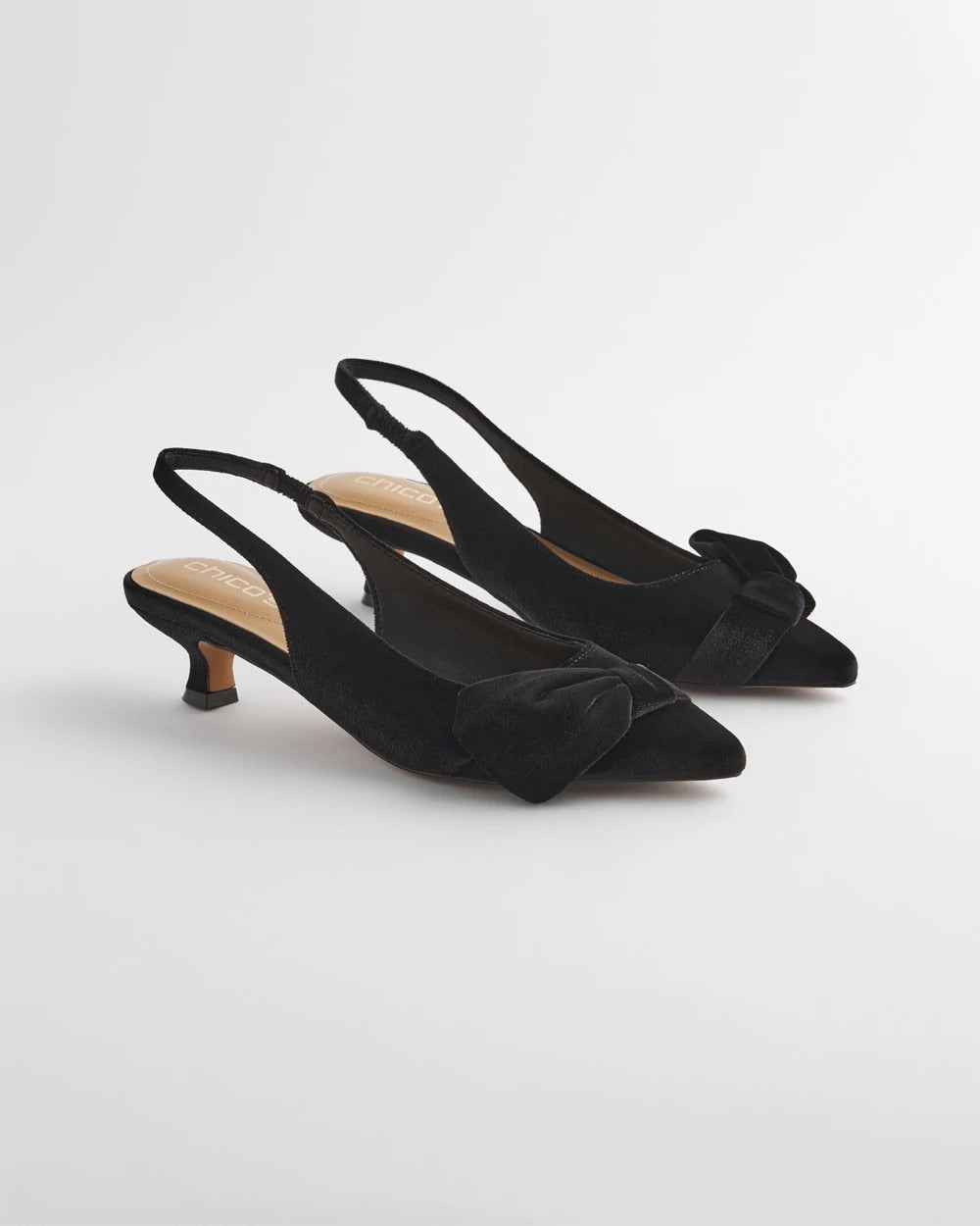 Black Charm Velvet Bow Kitten Heels