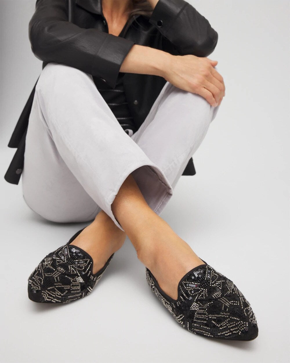 Black Gwyn Art Deco Beaded Flats